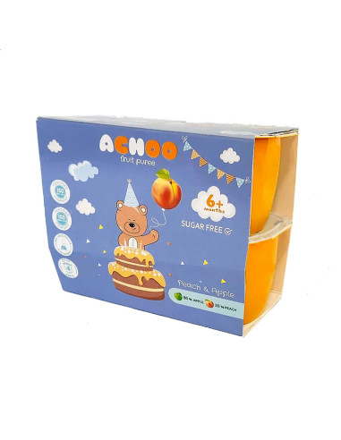 Achoo Бебешко Пюре ябълка и праскова 6м. 4х100г