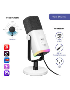Настолен микрофон FIFINE AM8 Dynamic RGB XLR/USB - White 2