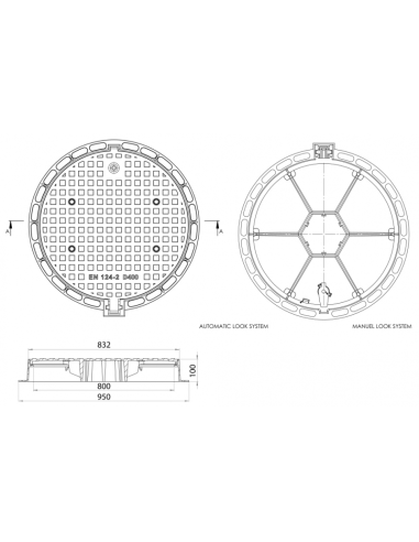 Чугунен капак Ø800 D400 /P/ вентилиран H100