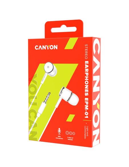 CANYON Stereo earphones with microphone, White