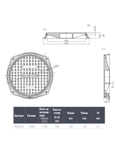 Чугунен капак Ф600 C250 плътен