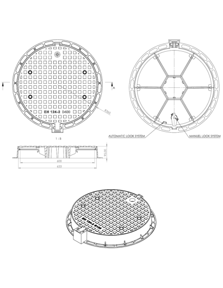 Чугунен капак Ø600 D400 /P/ H95 вентилиран