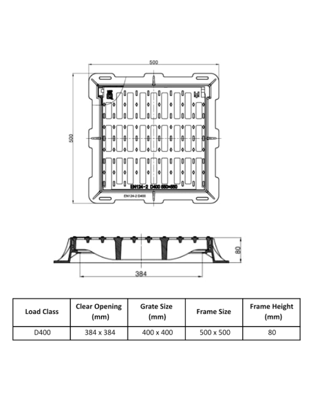 Чугунена решетка 400x400/D400 права