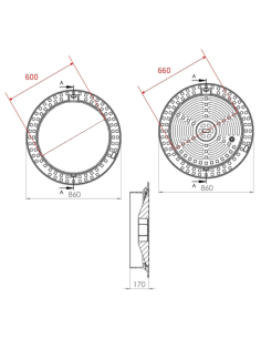 Чугунен капак Ф600 D400 H170 самонивелиращ 2