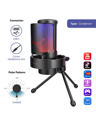 Настолен микрофон FIFINE A8V RGB - Black
