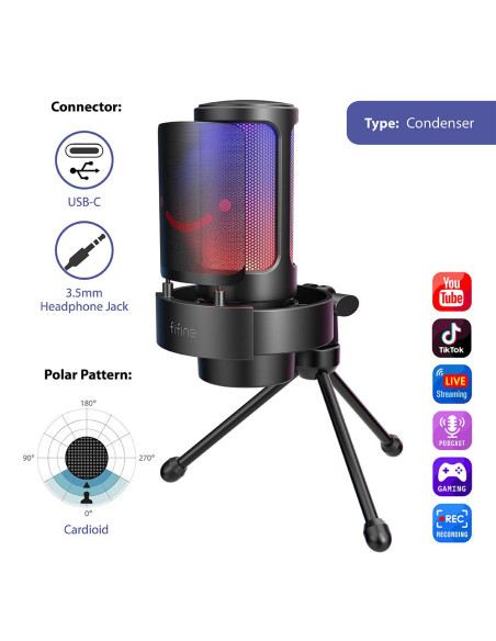 Настолен микрофон FIFINE A8V RGB - Black