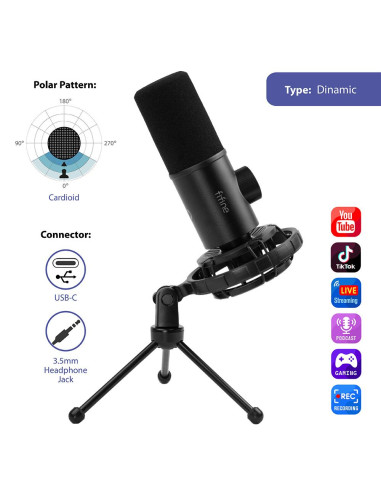 Настолен микрофон FIFINE K658 Dynamic RGB - Black