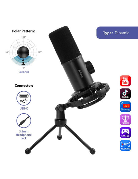 Настолен микрофон FIFINE K658 Dynamic RGB - Black