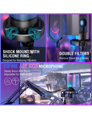 Микрофон със стойка FIFINE A6T RGB - Black