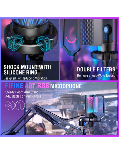 Микрофон със стойка FIFINE A6T RGB - Black