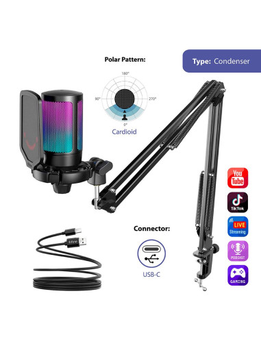 Микрофон със стойка FIFINE A6T RGB - Black