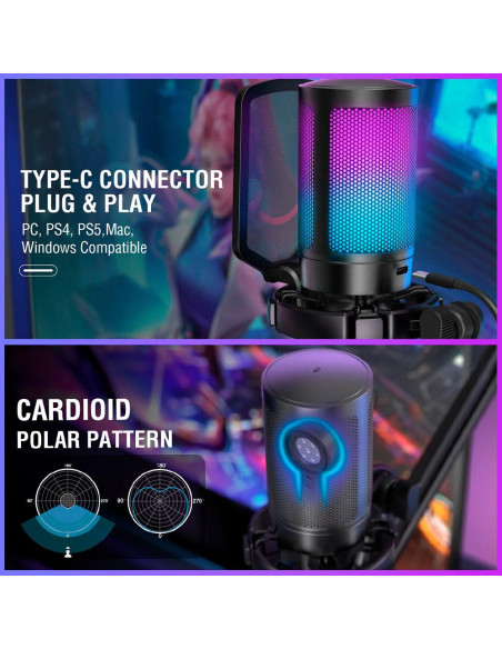 Микрофон със стойка FIFINE A6T RGB - Black