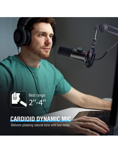 Микрофон със стойка FIFINE T658 Dynamic RGB - Black