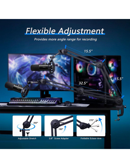 Микрофон със стойка FIFINE T658 Dynamic RGB - Black